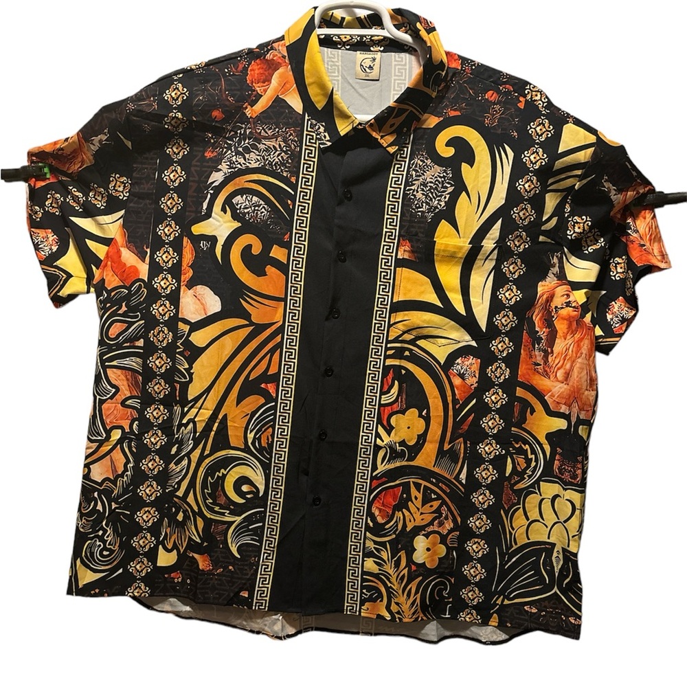 Men's Black and Gold Casual Button Down Shirt